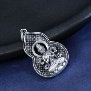 吊坠项链男女999复古挂件弥勒佛花丝镂空吉祥佛像纯银佛公
