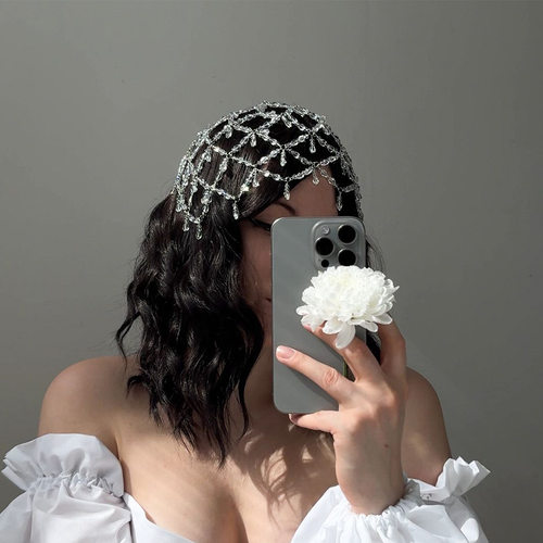珠子发链ins风高级感森系网状头饰仙女配饰女 hair chain