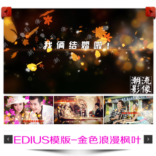 EDIUS高清MV片头模板 炫彩婚礼婚庆片头ED模版 金色浪漫枫叶