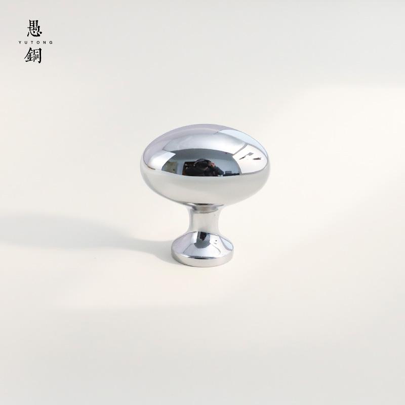 法式鸽子蛋实心纯黄铜柜门拉手银色电镀家具衣柜抽屉柜门单孔把手