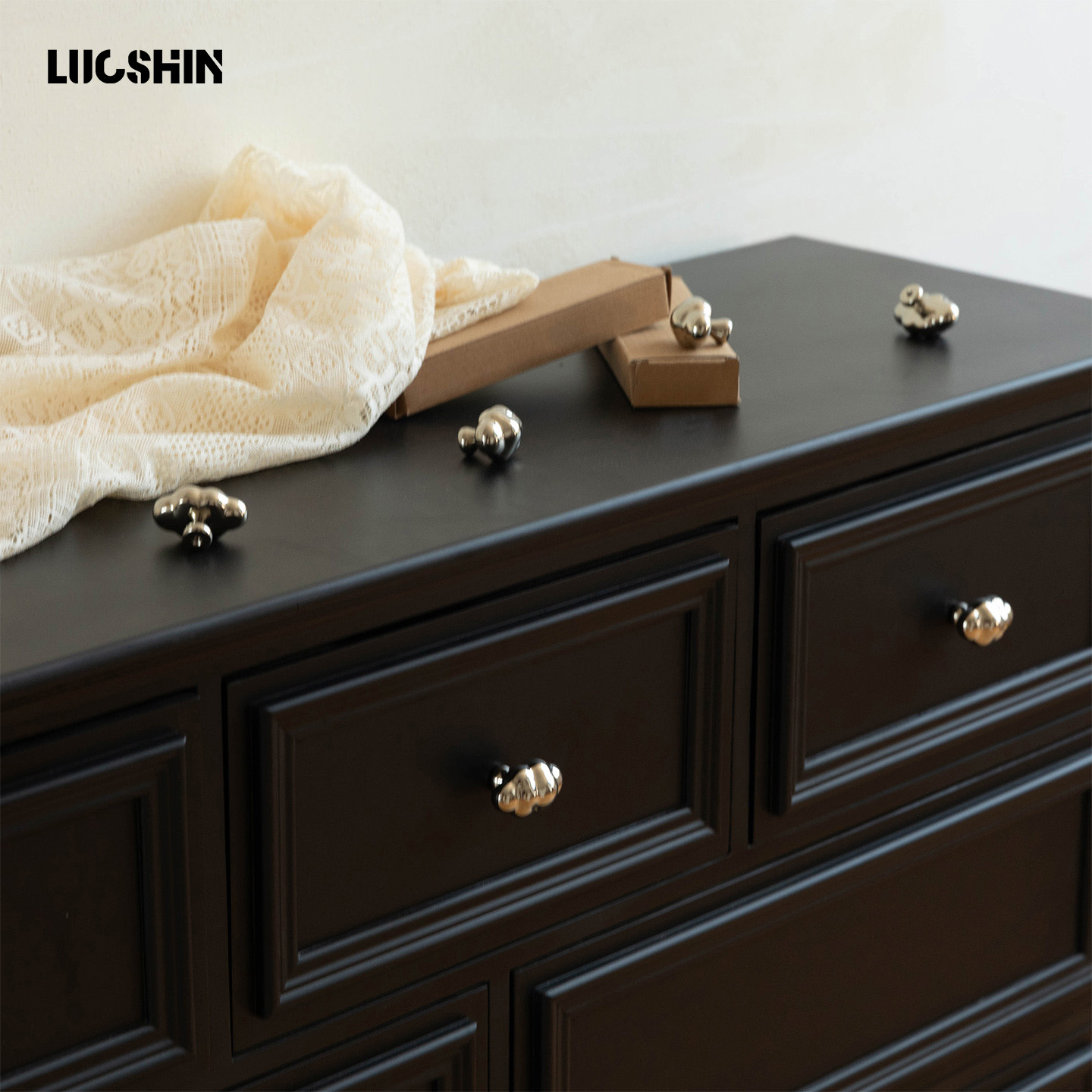 中古风钛银色法式柜门把手