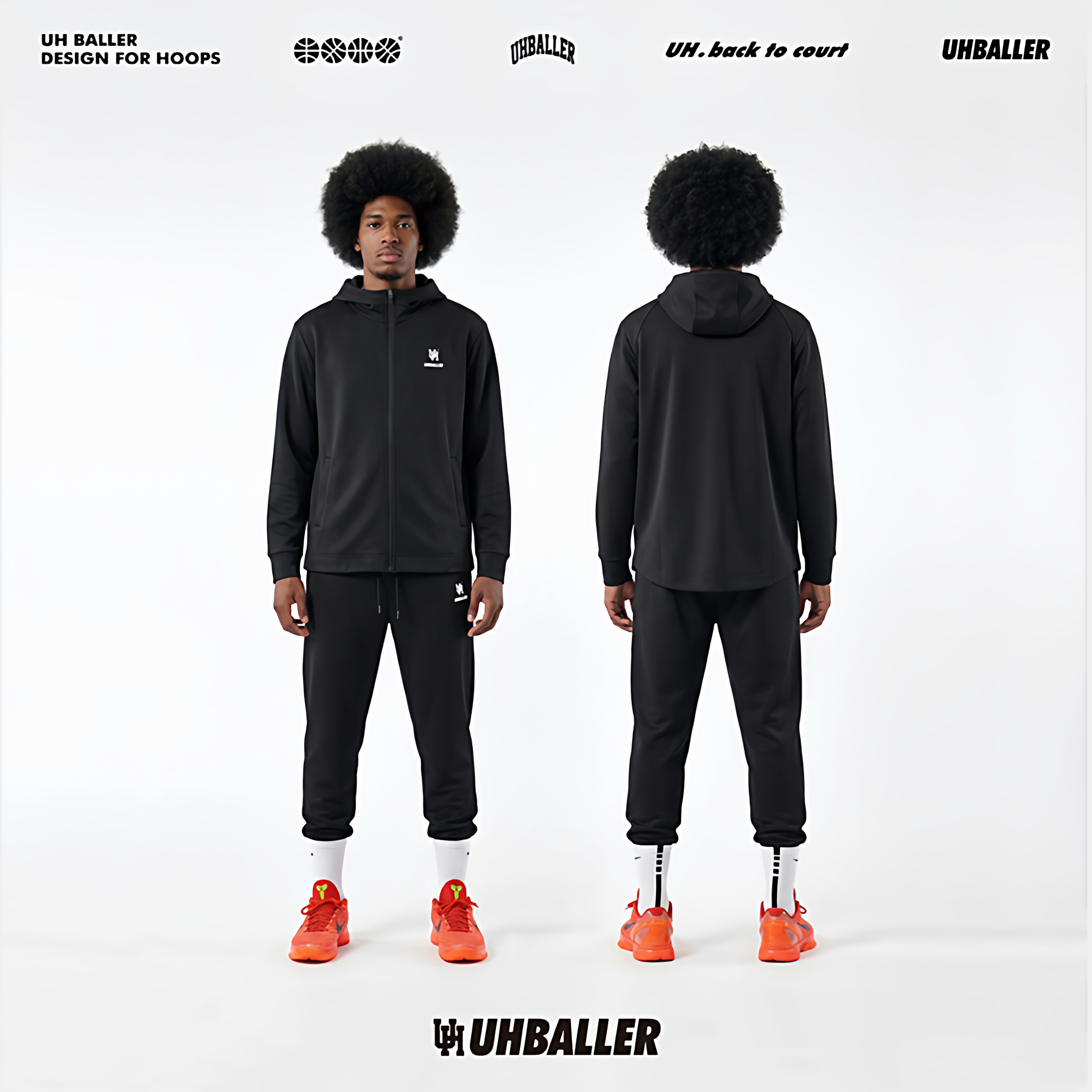 UHBALLER篮球运动套装男款连帽卫衣外套长裤休闲跑步训练服
