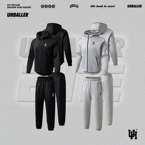 UHBALLER美式精英篮球款帽衫卫衣裤套装出场服男子拉链外套束脚裤 - 封面