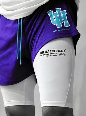 UH五分紧身裤黑白速干弹性运动篮球美式高弹吸湿排汗压缩裤健身男