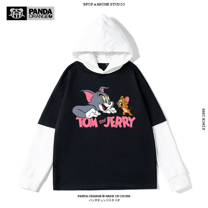 猫和老鼠联名卫衣男女潮薄款宽松秋季情侣装连帽外套动漫印花定制