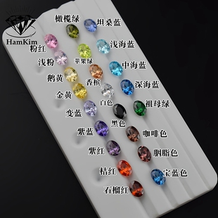 彩色蛋形椭圆形CZ宝石裸石尖底钻合成立方氧化锆戒指耳钉首饰镶嵌