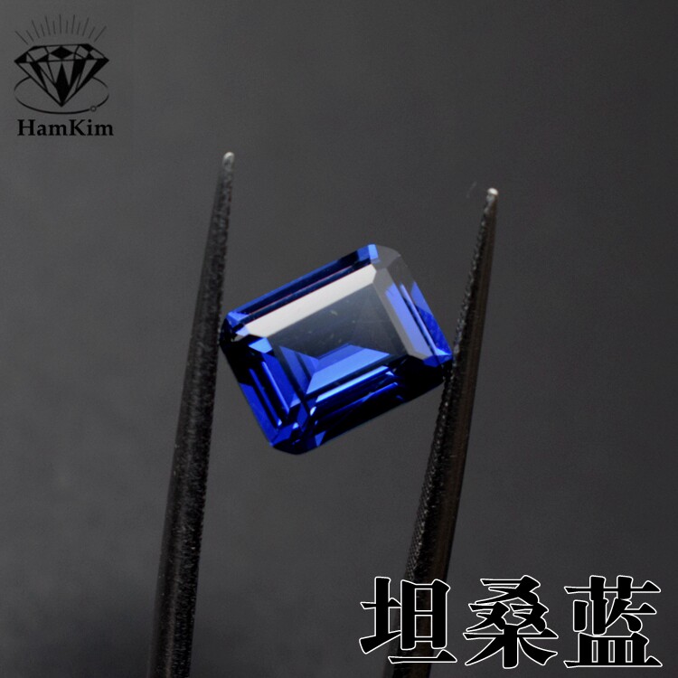 坦桑蓝宝石长方形祖母绿切锆石裸石倒角cz宝石diy戒指耳钉 未镶嵌图片
