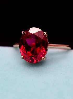 简约缅甸鸽血红宝石女生银戒指