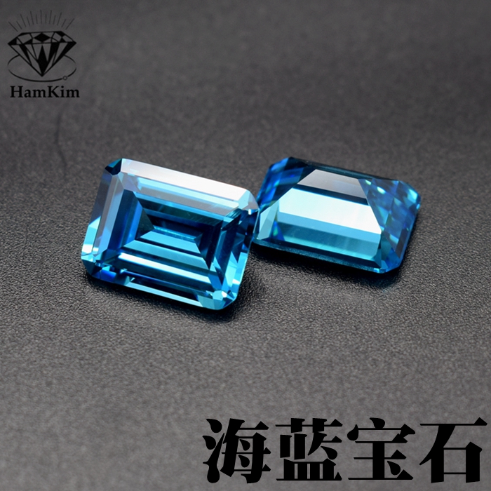 天然粉融海蓝宝石长方形裸石托帕石蓝宝石戒指戒面吊坠主石未镶嵌