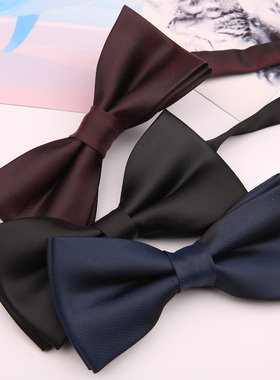 哑光领结男士酒红色黑色藏蓝色结婚礼新郎伴郎韩版蝴蝶结纯色双层