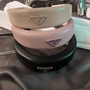 新款三角标加厚高卢顶发箍P家同款头箍皮质压发时尚百搭网红发饰