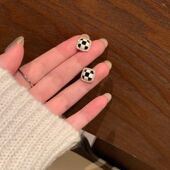 黑白棋盘格耳钉耳环2022年新款 潮耳夹女无耳洞小众设计感高级耳饰