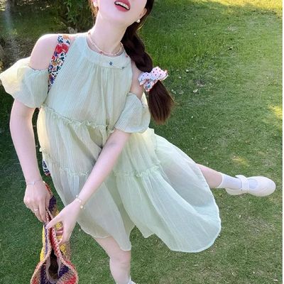 茶歇法式小个子超好看绿色连衣裙子女夏季小众设计气质仙女公主裙