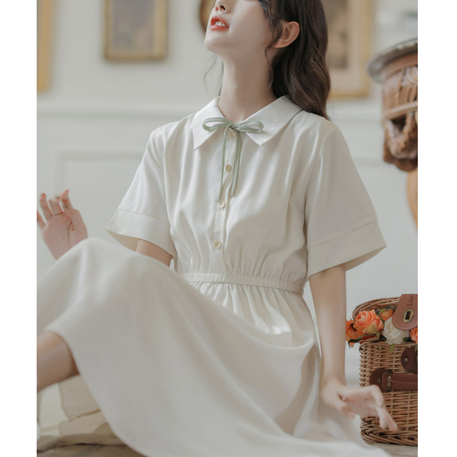 新中式连衣裙少女夏季新款初中高中学生森系甜美可爱衬衫A字裙子