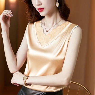 夏季绸缎背心女无袖百搭胖mm大码