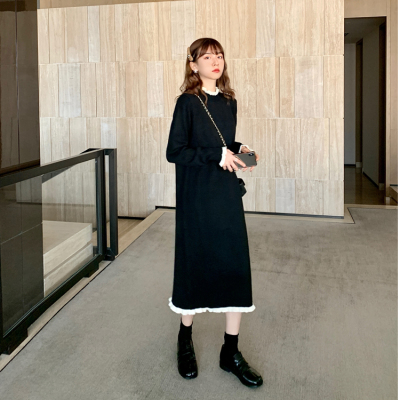 春秋女装新款赫本风针织连衣裙木