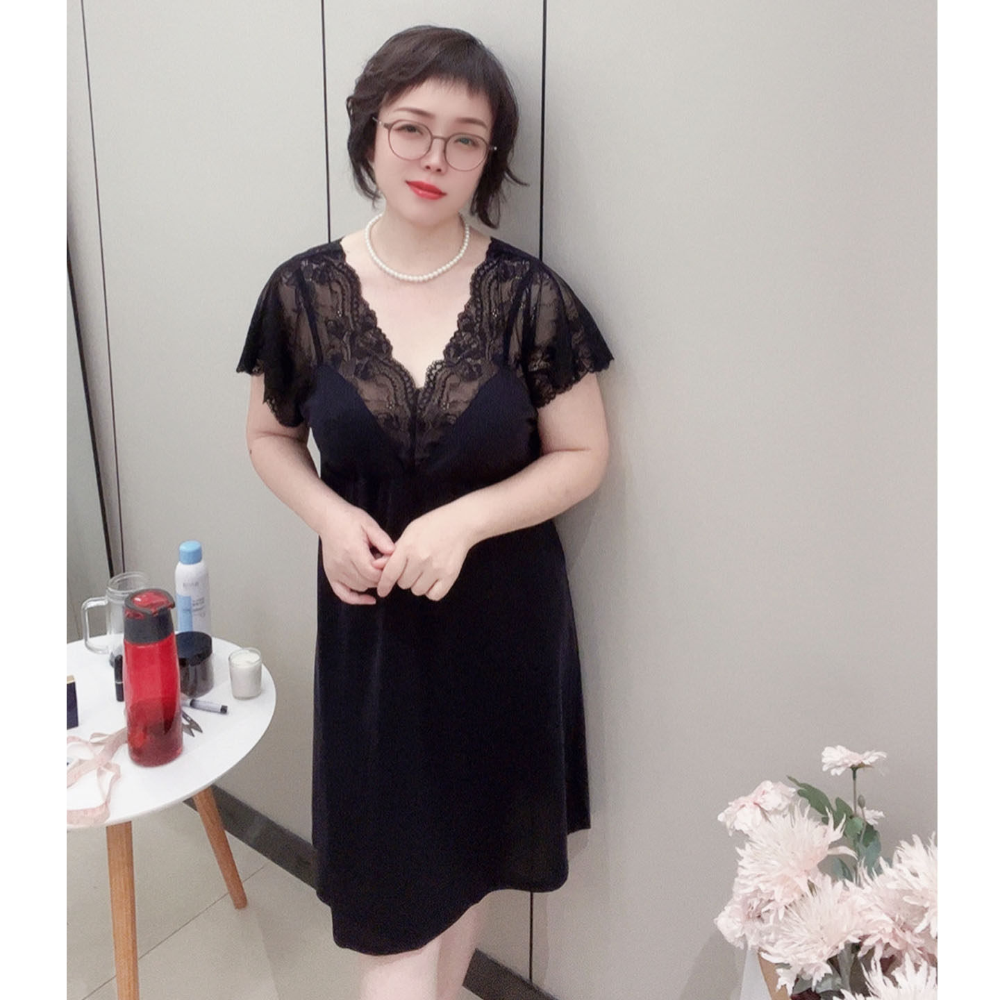 大码性感美背有胸垫睡裙图片