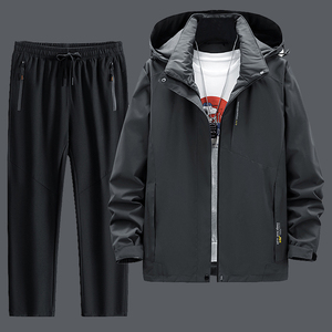 冲锋衣套装男士户外运动春秋季防风防水夹克外套休闲运动服两件套
