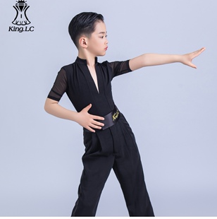鹏翼之美2024夏新款男拉丁舞服日常练功服儿童舞蹈服上下装比赛服