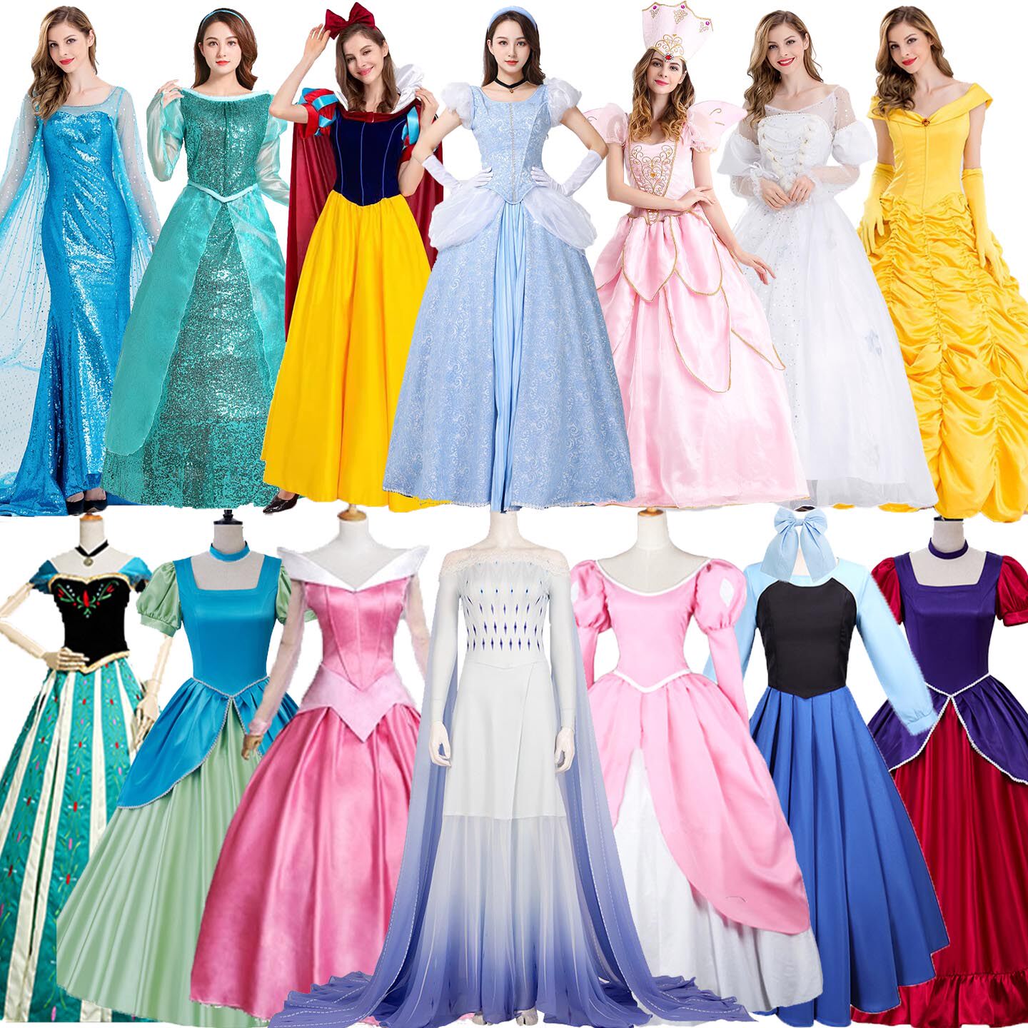 万圣节白雪公主裙艾莎安娜灰姑娘睡美人美人鱼COS舞台剧演出服装