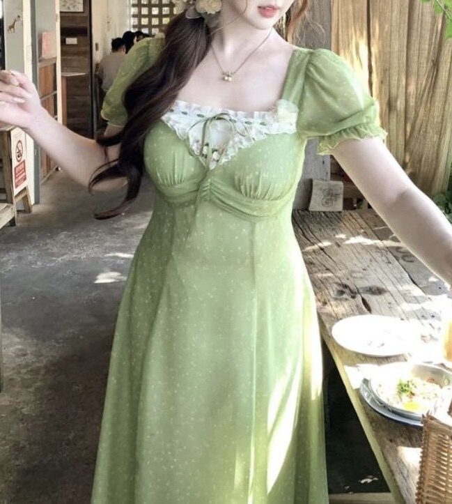 大码女装蕾丝花边领雪纺短袖连衣裙女夏季韩版微胖收腰显瘦长裙子