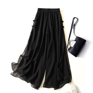 女童夏季新款阔腿裤裙裤中大童新中式国风高级感雪纺复古高腰裤子