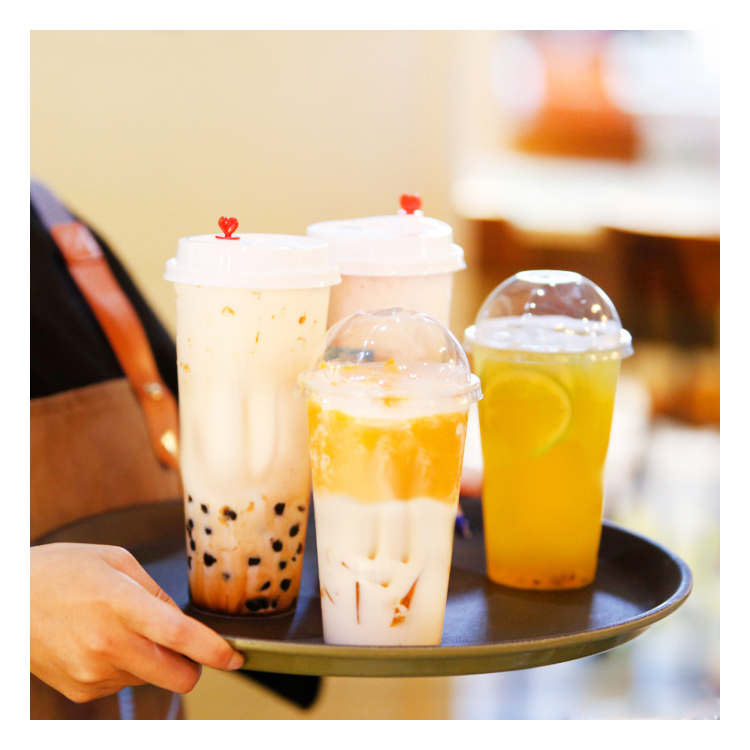 一次性90口径700ml注塑杯加厚奶茶杯带防漏盖水果茶杯定制logo