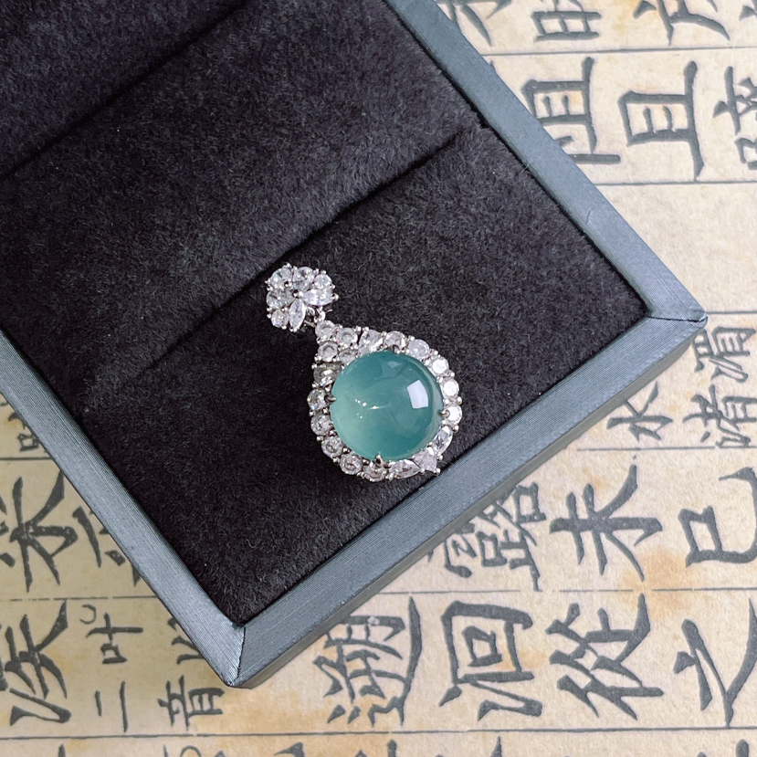 【慕斯格瑞】925银冰蓝水翡翠吊坠JY8881013005