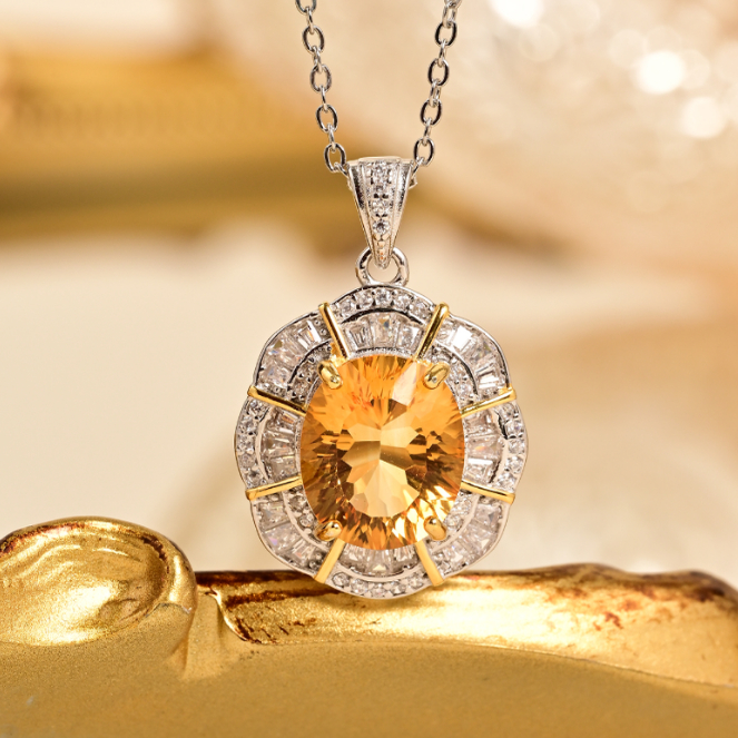 【慕斯格瑞】925银黄水晶轻奢蛋面吊坠JY0151110028