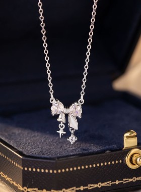 蝴蝶结足银999项链女时尚百搭款星星流苏锁骨链ins小红书同款吊