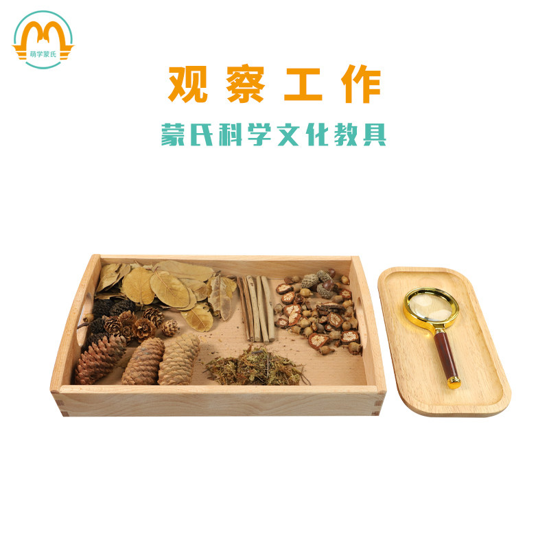 萌学蒙氏蒙台梭利科学文化益智早教具儿童放大镜观察物品套装玩具