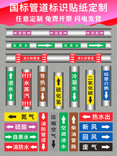 管道流向箭头标识贴纸定制自来水雨污水消火栓喷淋压缩空气空调进水冷冻却水反光膜背胶化工管路流向标识定做