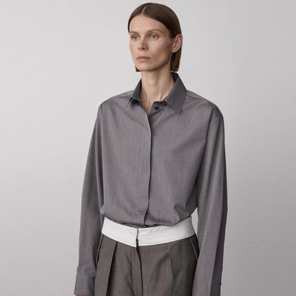 TH~ROW2025春秋衬衫休闲通勤宽松长袖上衣精纺羊毛拼接简约衬衣女