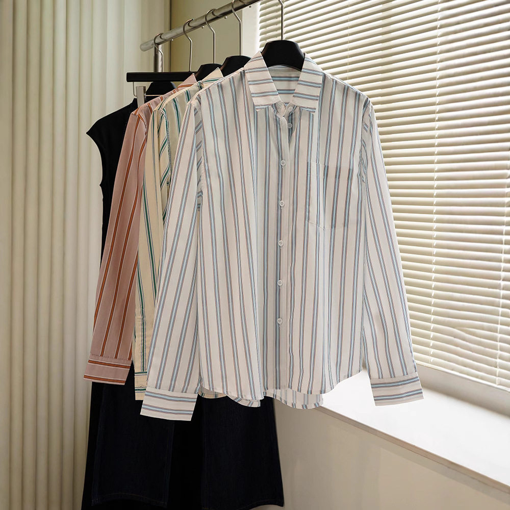 LER*BE 竖条纹衬衫女2025春秋季新款百搭小众设计感宽松长袖衬衣