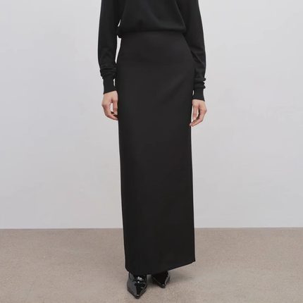 th~ row 半身裙女2025春秋新款高腰直筒黑色显瘦极简风包臀裙长款
