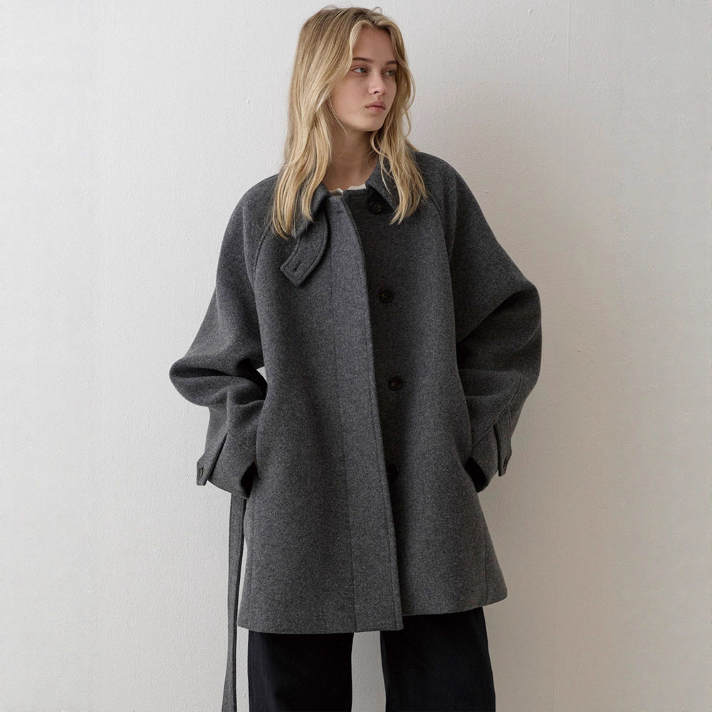 TH～ROW羊毛大衣女秋冬极简宽松显瘦系带加厚保暖毛呢外套