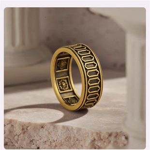 原创小众设计复古个性罗马黑金色男女开口戒指爆款
