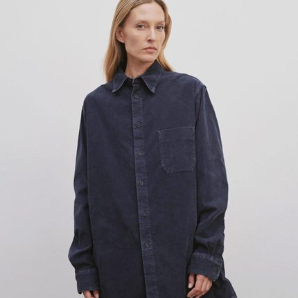 TH~ ROW2025年春秋新款宽松柔软灯芯绒前胸补丁口袋衬衫宽松衫衣