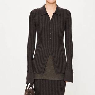 重磅加厚坑条_極简纸片人POLO领打底衫 TH～ROW 垂柔有型超细羊毛