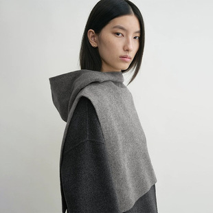 TH～ROW时髦造型高领连帽100.0%精选绵羊毛针织叠穿马甲