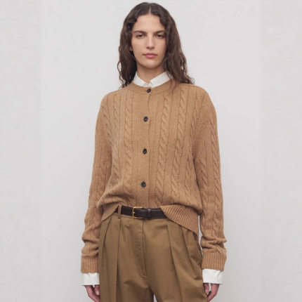TH～ROW毛衣女开衫小众极简英伦复古麻花针织衫绞花外套