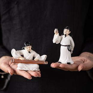 新中式李白树脂历史人物桌面茶桌创意小摆件微景观盆景造景工艺品