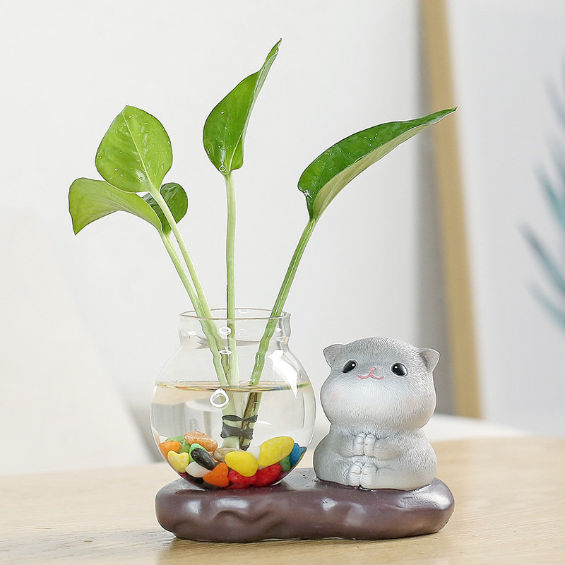 Yuxuan Creative Glass Furnishing Article Animal Mini Flower Vase Flowerpot Tea Table Scindapsus Vase Ceramic Hydroponic Container Rack