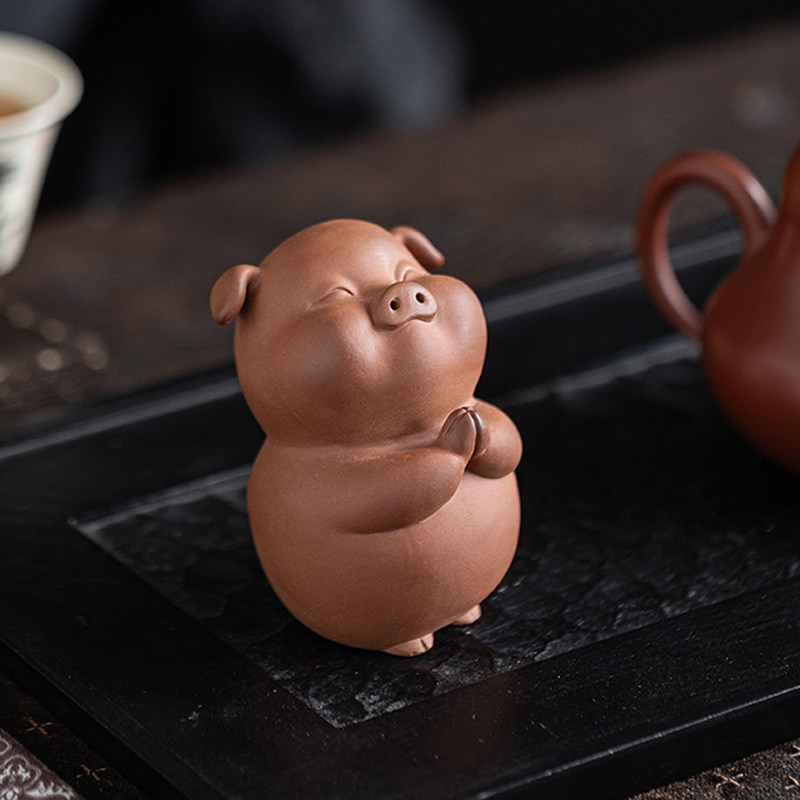 宇轩创意紫砂小福猪茶宠摆件精品可爱茶玩治愈系茶盘装饰品生肖图片