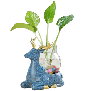 宇轩创意玻璃摆件动物小花器花盆茶桌绿萝花插花瓶陶瓷水培容器架