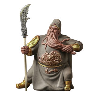 宇轩紫砂茶宠关羽摆件武财神关二爷招财关公客厅装饰博古架工艺品