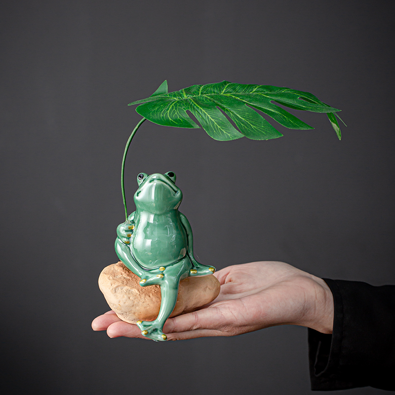 宇轩 青蛙撑伞茶宠摆件户外花园庭院装饰阳台工艺品桌面鱼缸造景