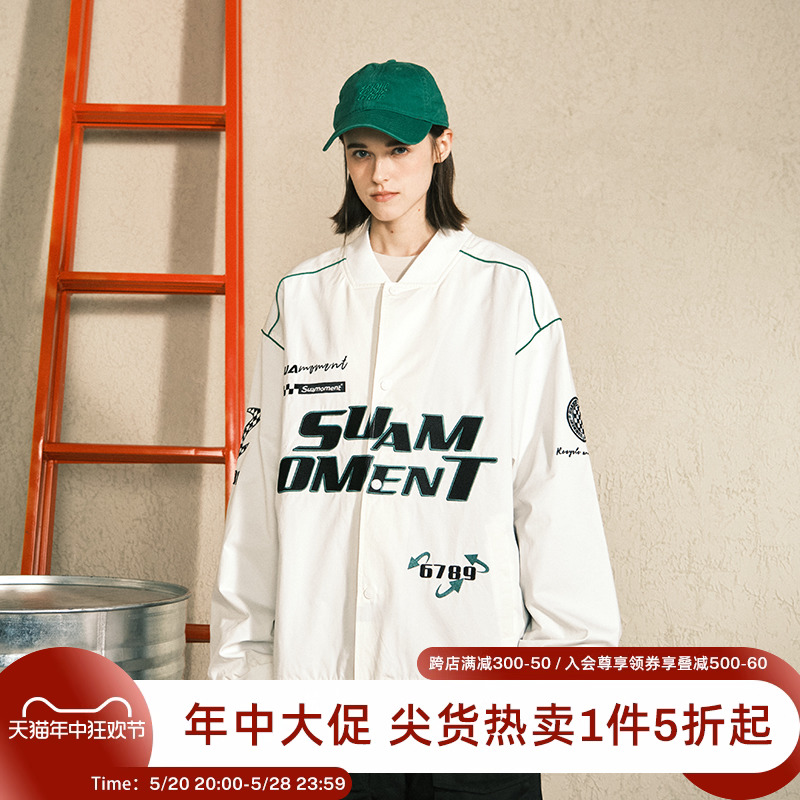 SUAMOMENT抓痕字母刺绣户外运动外套情侣装棉服夹克休闲上衣外套