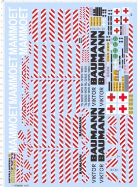 71580整版胶 1/43 MAMMOET BAUMANN 红白警示条纹吊车模型水贴