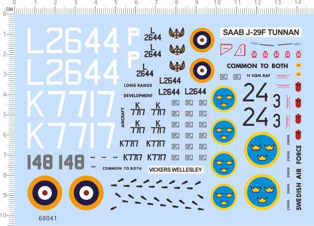68041整版胶1/72轰炸机vickers wellesley saab j-29f飞机水贴